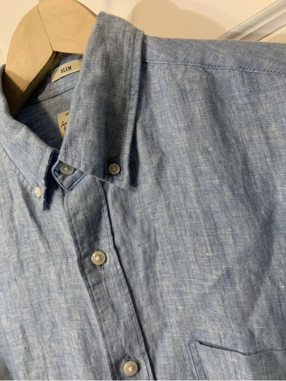 J. Crew Men’s Sz S Baird McNutt Irish Linen Button Shirt Blue Slim